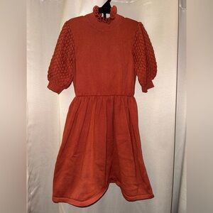 Janie and Jack girls Textured Puff Sleeve Sweater Dress in burnt henna